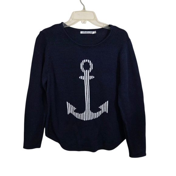 Lulu-B Sweaters - NWT Lulu B Anchor Sweater Size Medium Nautical Navy Blue Boat Coastal Preppy